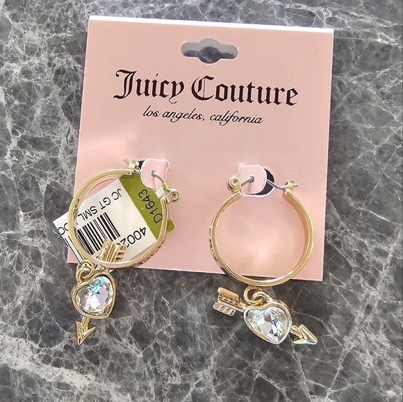 Juicy Couture Jewelry - Juicy Couture Engrave Juicy On Hoop With Hanging Cupid Arrow Bling heart
